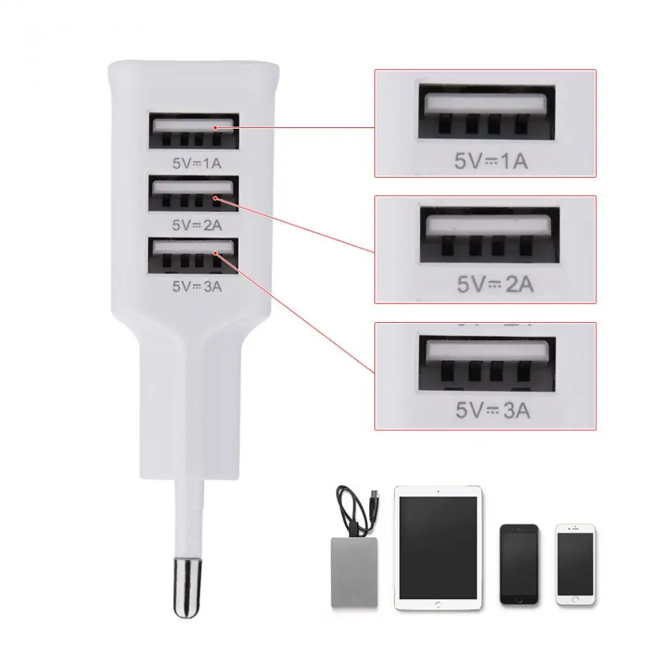 Универсальное безопасное настенное зарядное устройство 100-220 В, 3 порта usb для зарядки мобильных телефонов и планшетов, штепсельная вилка европейского стандарта, многопортовое зарядное устройство USB s