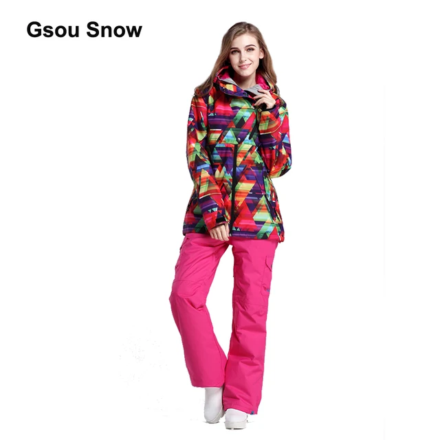 Cheap Gsou Snow Warm Women Ski Suit Waterproof Snowboard Winter Windproof Sport full suit skiing climbing protect Jacket 1406-002-024