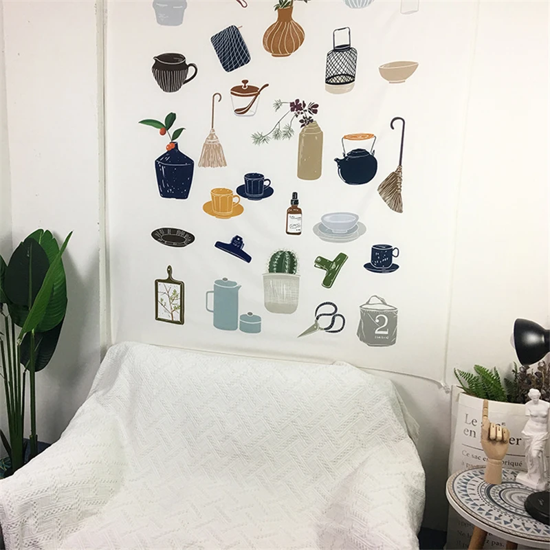 Daily Small Thing Pattern Girl's Bedroom Hanging Tapestry Home Decor Soft Wall Tapestry Multifunction Dustproof Cover 130*150cm Daily Small Thing Pattern Girl's Bedroom Hanging Tapestry Home Decor Soft Wall Tapestry Multifunction Dustproof Cover 130*150cm