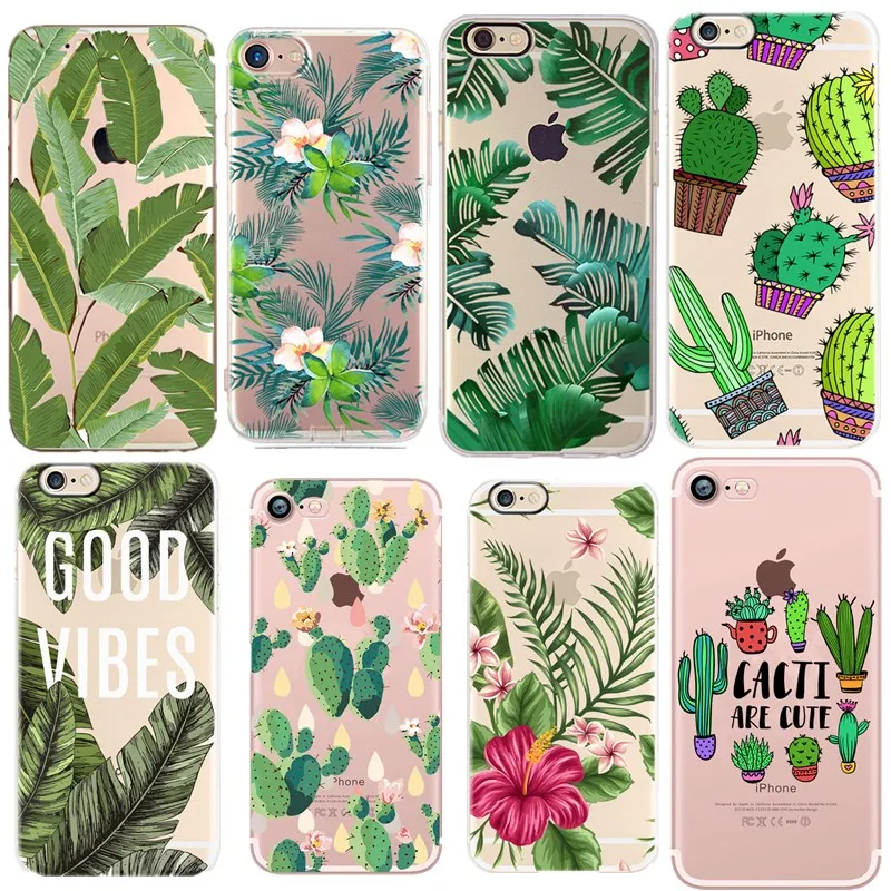 Case For Coque iPhone 6 6S 7 8 Plus Flower Plants Cactus Leaves Silicone Cover 5 5S SE |