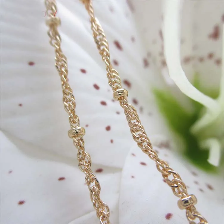 

2 Meters Width 1.7MM 24K Champagne Gold Color Copper Twisted Link with Station Beads Necklace Chains High Quality Accessories