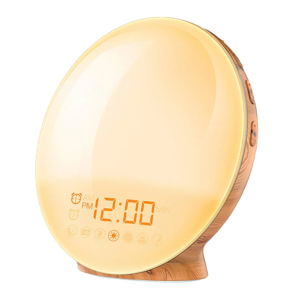 Wi-Fi голосовой звуковой будильник светодиодный имитации восхода солнца с fm-радио Повтор часы DC120 - Цвет: Цвет: желтый