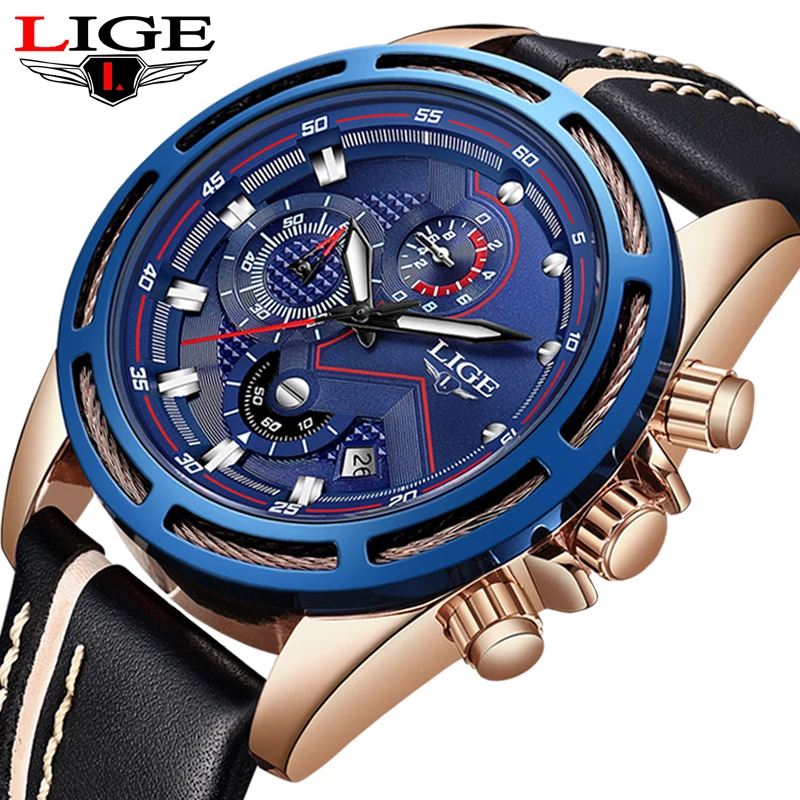 

LIGE Official Quartz Men Watches Fashion Genuine Leather Chronograph Watch Clock for Gentle Men Male Students Reloj Hombre 2018