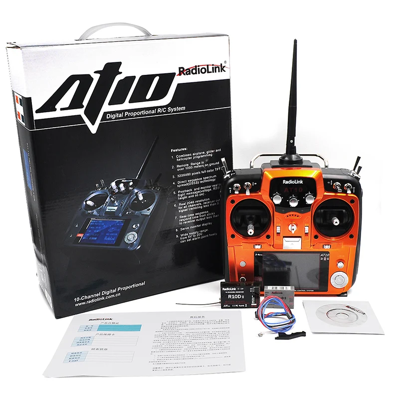 

RadioLink AT10II 2.4G 10CH Remote Control System Transmitter R10D Receiver Send The Voltage Feedback Module And Hanging Belt