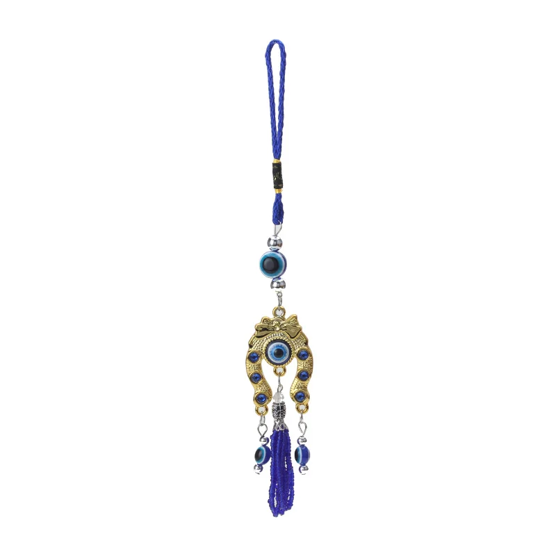 1pc Evil Eye Keychain Car Keychain Blue Tassel Pendant Gold Rhodium CCB