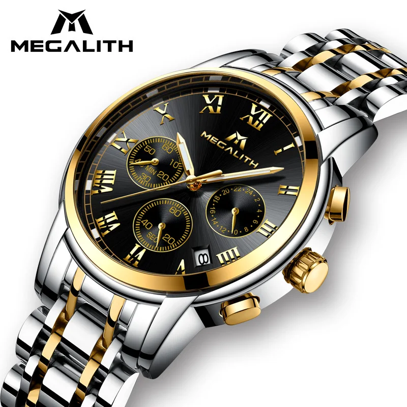 

MEGALITH Luxury Watch Men Waterproof Quartz Wrist Watch For Men Stainless Steel Chronograph Luminous Business Casual Man Watches