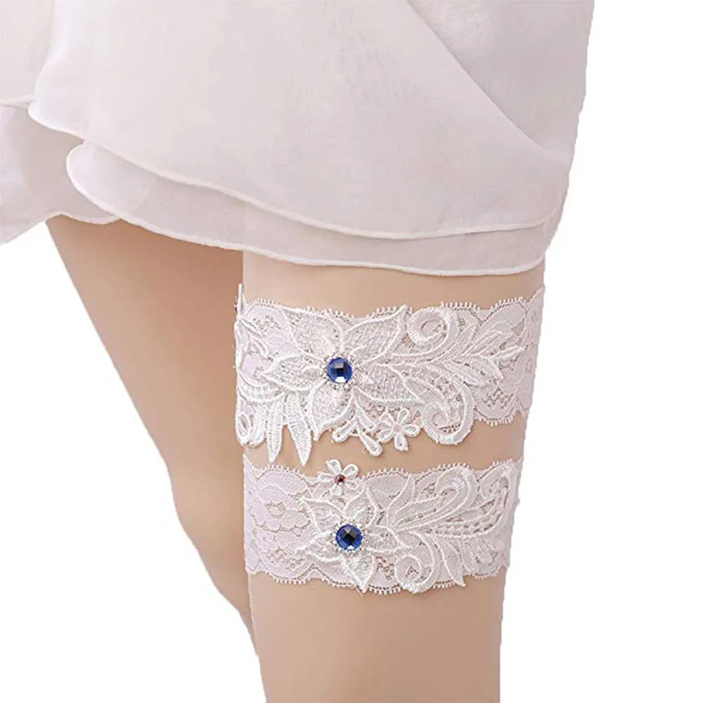 

2 Pcs Wedding Garters Rhinestone Decoration Bride Bridal Lace Garter Set White Lace Dress accessories