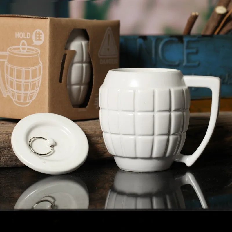 Creative Personality Grenade Shape Ceramic Mug Elegant Embossed Coffee