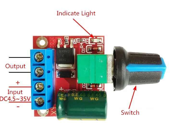 

DC Motor Speed Governor PWM Stepless Speed Controller Regulator LED Dimming 5V-35V 5A Ultra High Linearity Switch