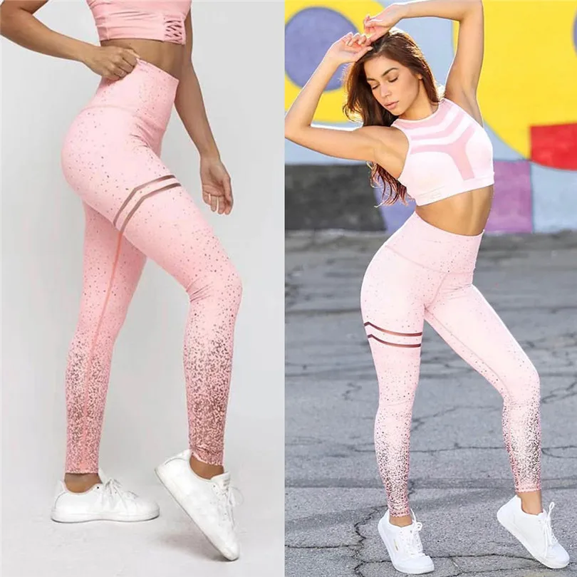 Yoga Pants Women Dots Leggings Fitness Sports Gym Running pink Yoga Pink Athletic Pants Full Length 2019 new #3m11 (13)