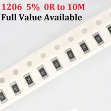 200 шт. 1206 10 к Ом 5% 0R~ 10M 0,8 W 10R 100R 220R 330R 470 Ом 1K 2,2 K 10K 100K 0R 1R 5/6/7/8/9/R K SMD Чип Резистор Комплект