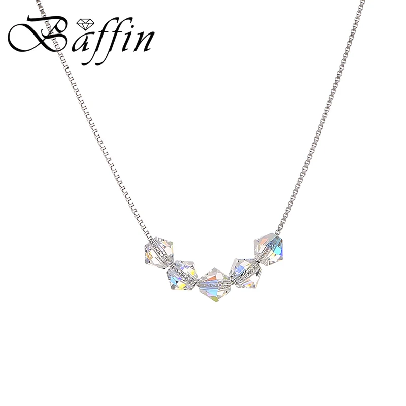 

BAFFIN Colorful Beads Necklace Pendant Crystals From Swarovski For Women Wedding Holiday Box Chain Jewelry Silver Color Collar