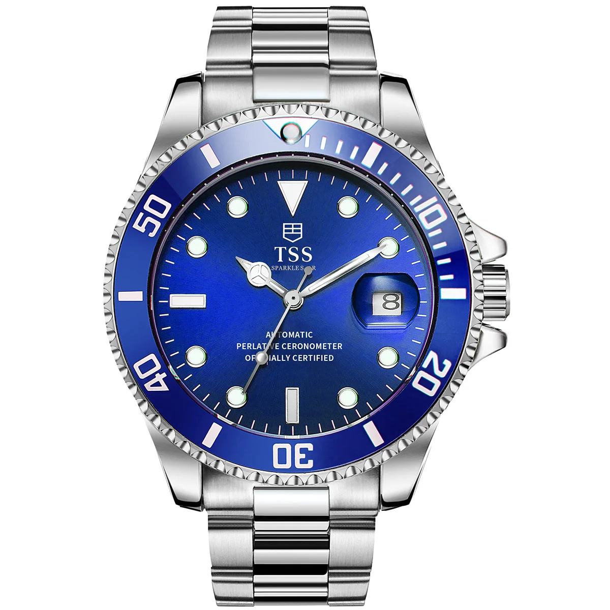 

TSS T5026 Diving watch GMT superlative chronometer automatic mechanical luminous rotatable bezel Stainless Steel blue Dial