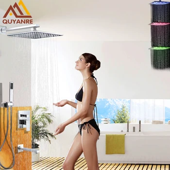 

Wall Mount Concealed LED Shower Set Faucets Square Chrome Rainfall Shower Head Faucet With HandHeld Shower Sprayer Mixer Tap