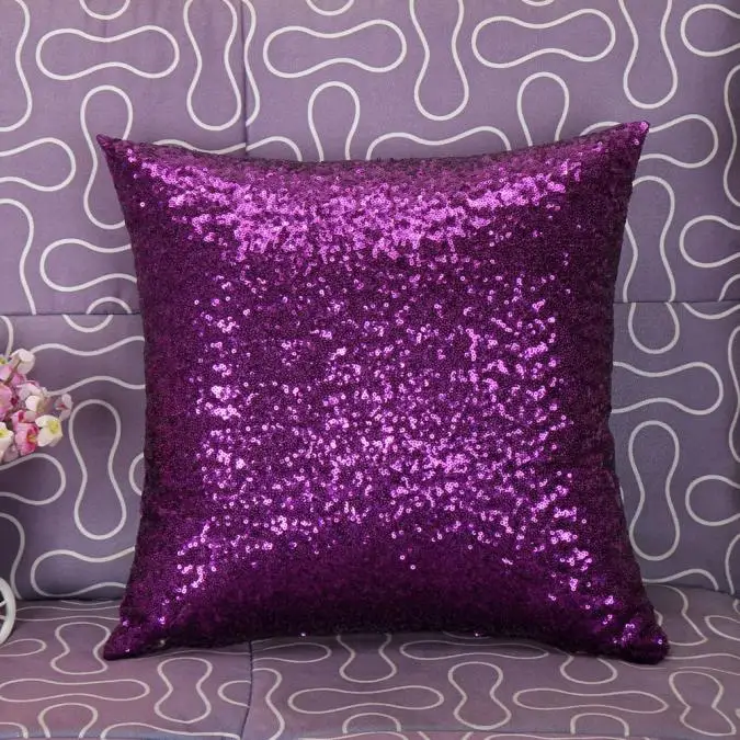 Однотонный блестящий чехол для подушки с серебряными блестками, декоративная наволочка для подушки# K8 - Color: Purple