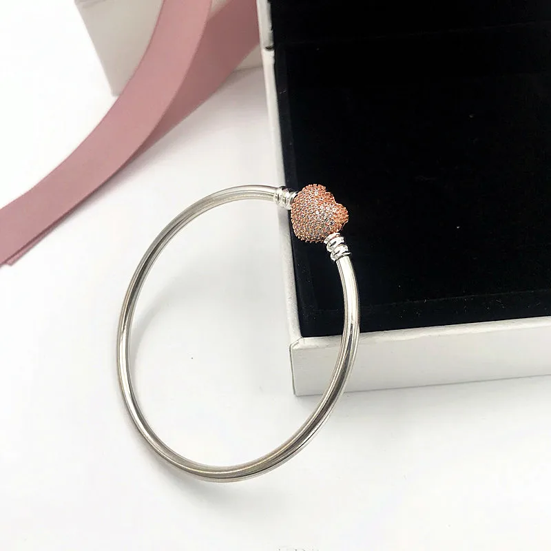 

2019 NEW Charm Engraved Silver chains Poetic Blooms Bangle 925 charm bracelet women jewelry Flower Mixed Enamels,1pz