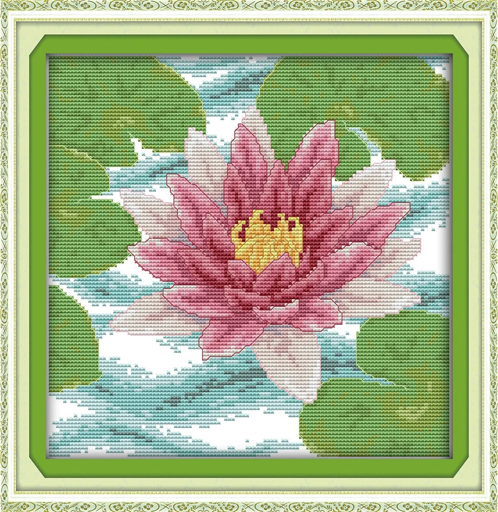 Lotus cross stitch kit pink flower DMC color thread 14ct 11ct count