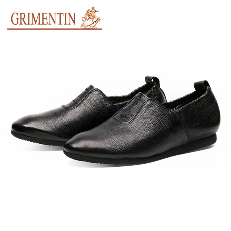 

GRIMENTIN Fashion brand Men Loafers High Quality Genuine Leather Black White Soft Sole Slip On Casual Shoes Hot Sale Lazy Shoes