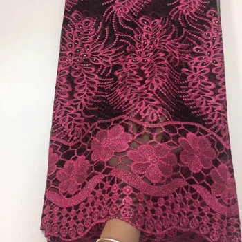 

2019 Pink Black African French Lace Fabric High Quality African Embroidered Tulle Lace Fabric For Wedding Party Dress 5yards