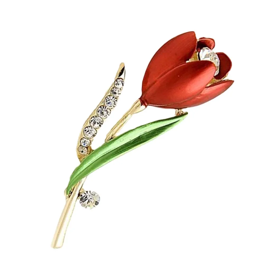 Elegant Tulip Flower Brooch Pin Crystal Costume Jewelry Clothes