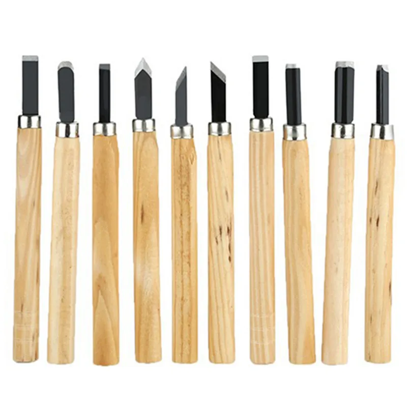10 Pcs Wood Carving Chisel Set 45 Steel Knife with Wooden Handle