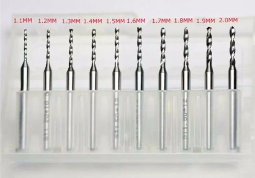 

10 шт 3,175 мм 1/8 "хвостовик 1,1 мм-2,0 мм карбидные микро сверла CNC PCB Dremel