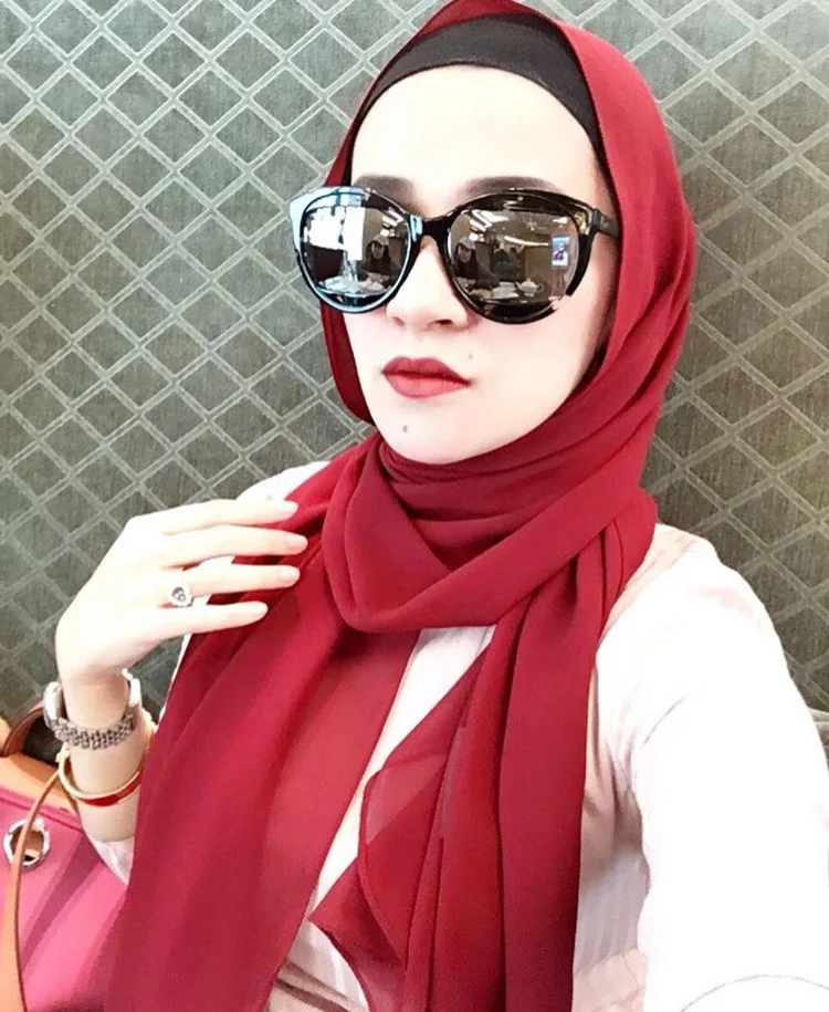 10 шт./партия, оптовая продажа, шифоновый шарф-шали большого размера с двумя мордочками, однотонный цветной хиджаб кашне в мусульманском