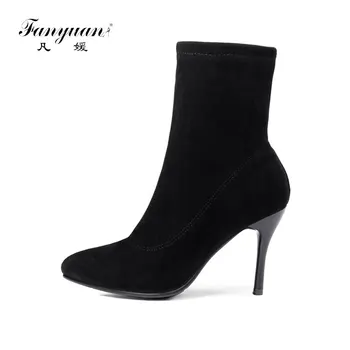 

fanyuan Womens High Heel Boots Sexy Silk Elastic Ankle Boots Women Stiletto Heel Thigh High Boots Fashion 2 Color Party Dress