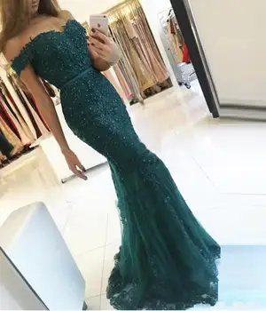 

2020 Emerald Green Off Shoulder Evening Long Mermaid Dresses Vestidos de Noiva Prom Dresses