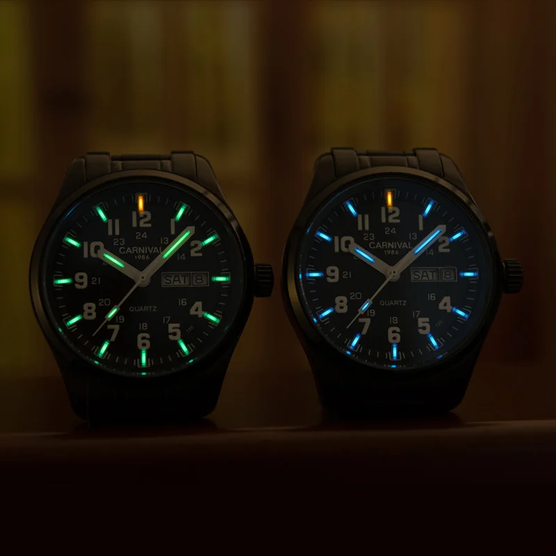 Carnival Top фирменные Роскошные Кварцевые часы мужские T25 Tritium светящиеся наручные