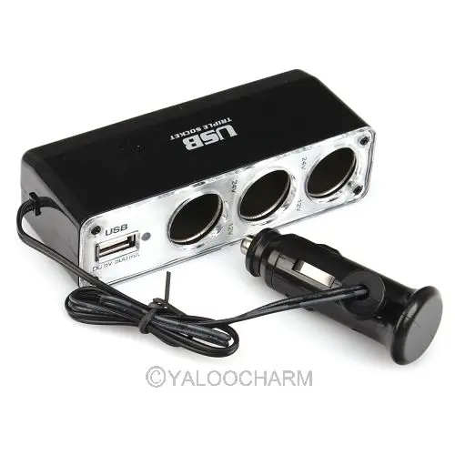Black High Quality Universal USB 3 Socket Triple Port USB Splitter  Auto Charger Charging Adapter for Phone/GPS/PDA/iPod