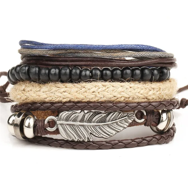 Fashion 1 Set 4pcs Men S Bracelet Multi Layer Leather Fashion 1 Set 4pcs Men S Bracelet Multi Layer Leather Women Retro Bead