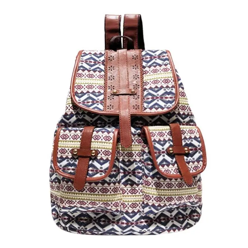 

Casual Backpack For Women Drawstring Design Canavs Backpack Girls Small Bohemian Vintage Printing Ladies Rucksack Sac a Dos Z70