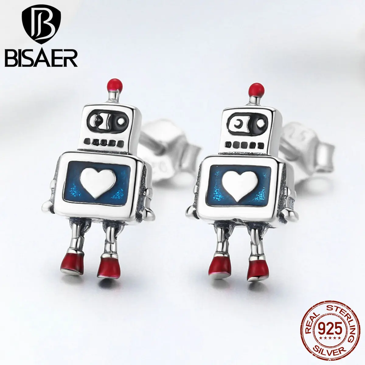 BISAER хит продаж серьги гвоздики из стерлингового серебра 925 пробы с роботом