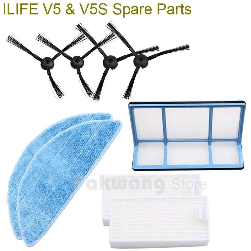 Original ILIFE V5 V5S Robot Vacuum Cleaner Accessories Including Side Brush 4 Pcs Mop 2 Pcs