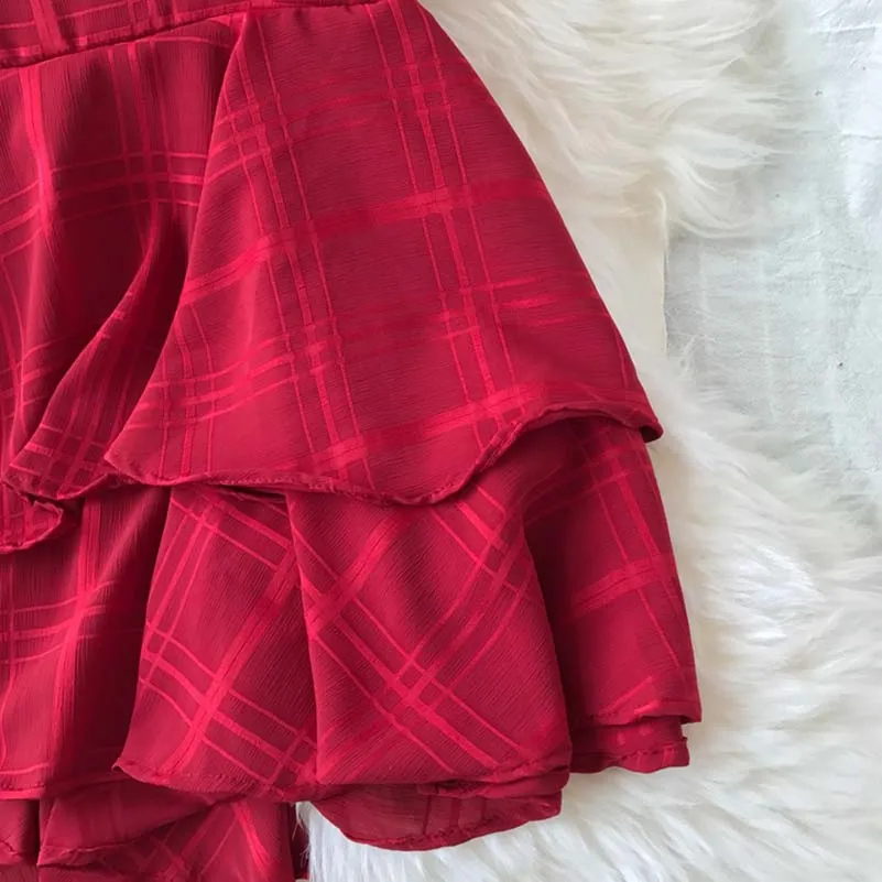 Goede NiceMix Badplaats Stijl Sling vrouwen Diepe V hals Playsuits Cross Backless Ontwerp Hoge Taille Bandjes Chiffon Plaid Jumpsuit