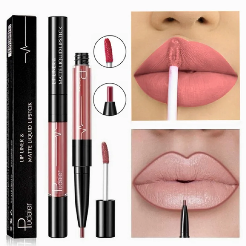 

16 Color 2 in 1 Liquid Lipstick Matte Red Lip Long Lasting Waterproof Make Up Mate Lip Stick Nude Pink Lips Liner Pencil Gloss M