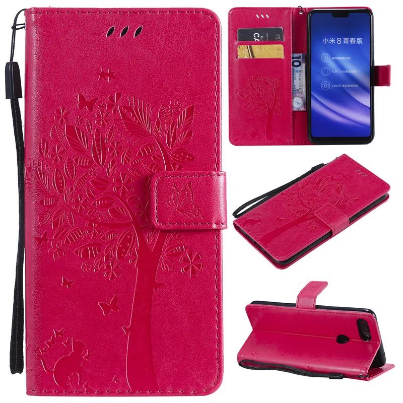 Magnetic PU Leather 3D Embossed Cat Tree Wallet Case For Xiaomi 8Lite Flip Wallet Phone Case Cover For Xiaomi 8Lite Case Coque (13)