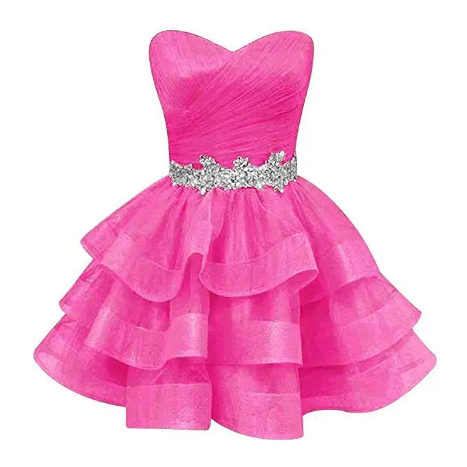 Hot Pink Модное бальное платье из органзы, платье для выпускного вечера, короткий милый пояс с кристаллами, вечерние платья Плюс, выпускные платья, платья с бусинами - Цвет: Hot Pink