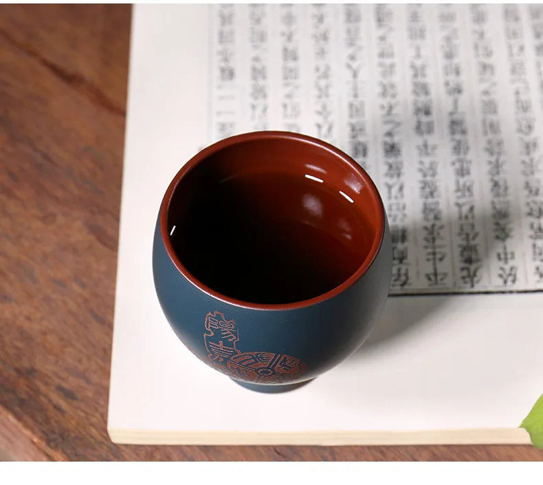 150cc Authentic Yixing Teacup Zisha Tea Bowl Double Color Engraving Master Purple Clay Cup Home Vintage Drinkware Teaware Art