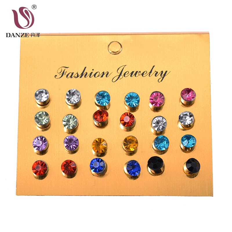 DANZE Лидер продаж 12 пар/компл. Разноцветные кристаллы Cubic Zirconia Stud Комплект сережек