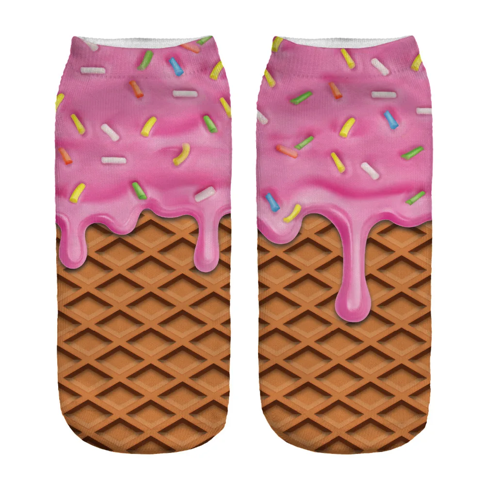 

1pair New 3D Pink Ice Cream Printed sock Men New Unisex Cute Low Cut Ankle Sock Soft Cotton sock Casual Charactor Sock Free Ship