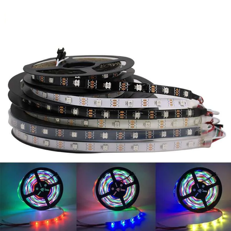 1/2/3/4/5 m WS2812B 30/60/144 светодиодов/m Smartled RGB индивидуально адресуемых светодиодные полосы света черный/белый PCB IC WS2812B DC5V