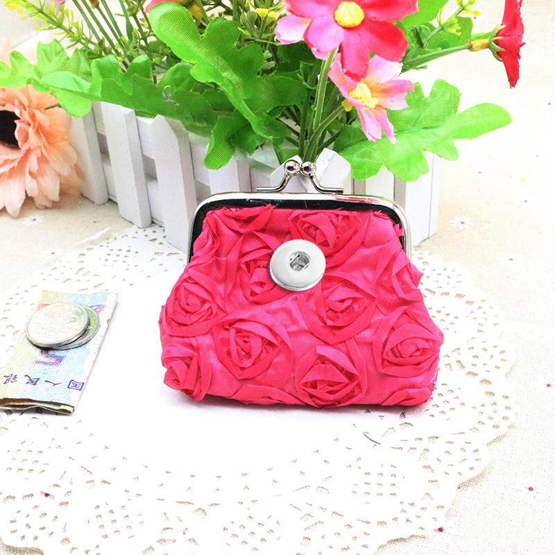

Rose Valentine's Day LOVE 18MM Snap Buttons Jewelry Coin Purses Small Wallets Pouch Kids Girl Women's Money Bags Gift QB318