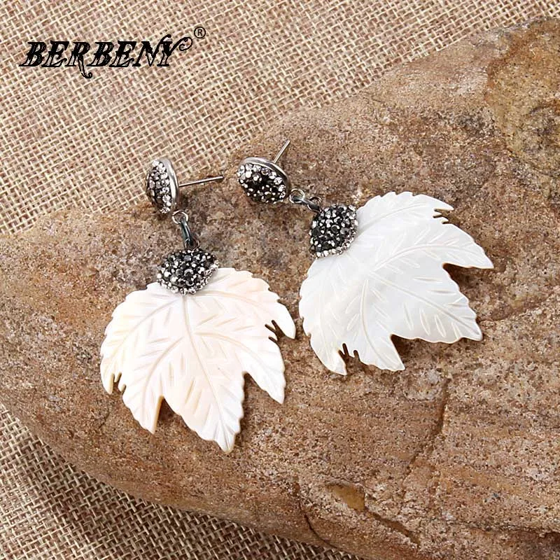 

BERBENY 2018 Shell Earrings Leaves Drop Earring Natural Stone Earrings Maple Dangle Earrings Gems Stone Jewelry