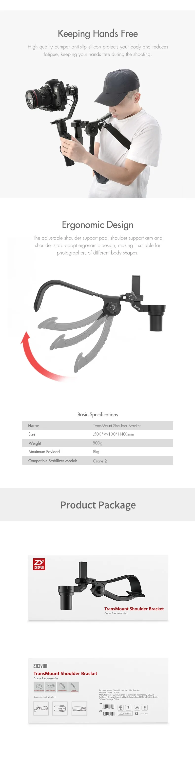 Zhiyun TransMount Shoulder Bracket 5-Second Quick Installation Flexible Shoulder Strap for Crane 2 Gimbal Stabilizer Accessories1