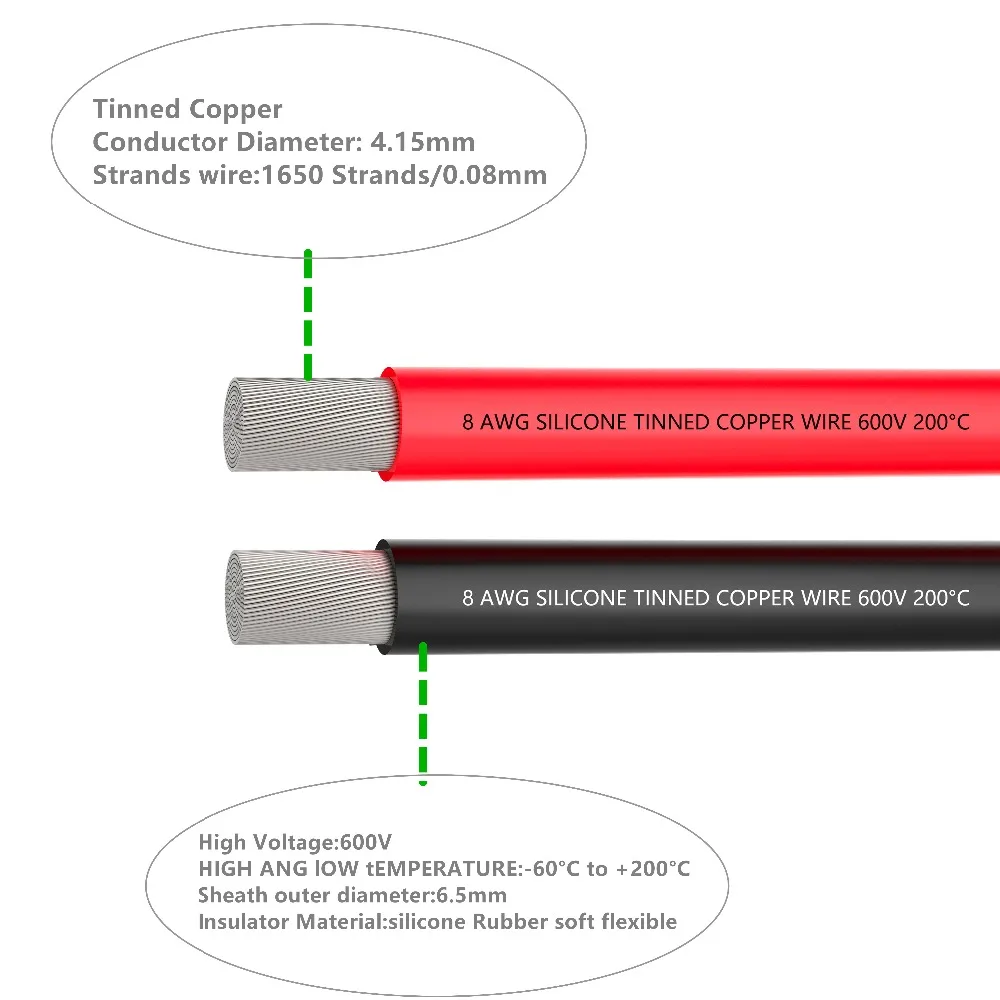 8 калибровочный Электрический провод аккумуляторный кабель 3 м черный и 3 м красный 8AWG-1650 нити луженой медной проволоки, быстро паять