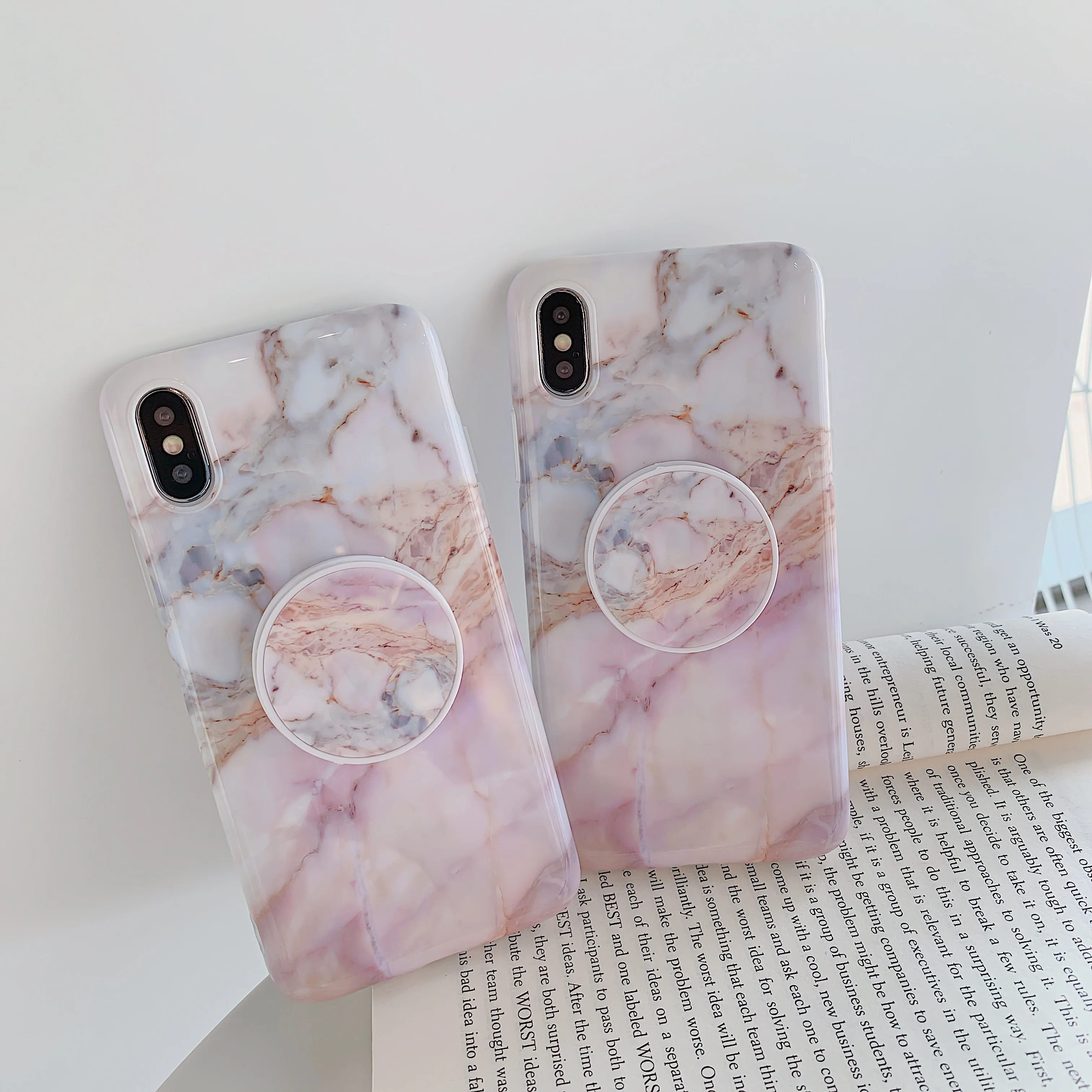 

Retro Glossy Marble Phone Cover Fold Holder Popular Stand Grip Cases For iPhone 6P 7P 8P 7 6 6S 8 Plus X XS MAX XR Coques Shell