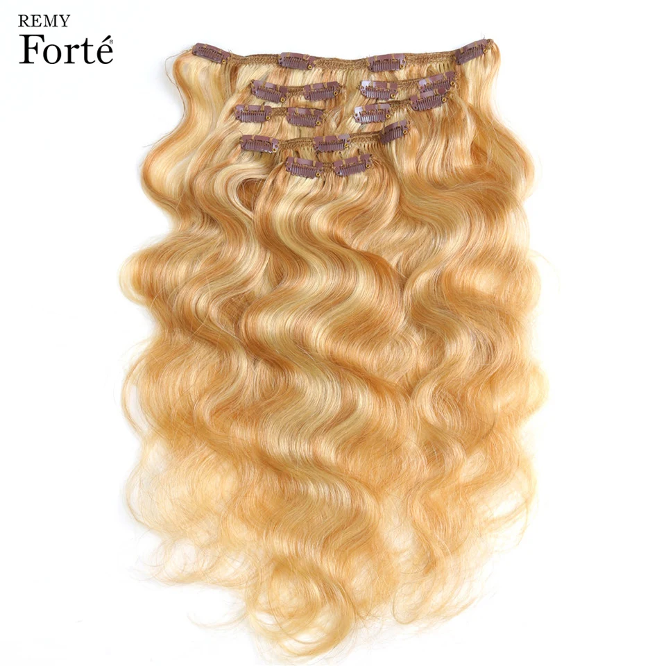 Remy Forte Clip In Human Hair Extensions P27/613 613 Piano Blonde Human Hair Clip 7 Pcs 115g Clip-In Full Head Body Hair Clip