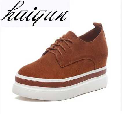 

2018 Platform Sneakers New Autumn Women Increased Height Shoes Cow Suede Casual Shoes Wedge Heels Female Leisure 8CM White Shoes